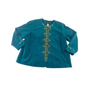 Bob Mackie Women's Wearble Art Turquoise Embroidered Evening Jacket - 2XL